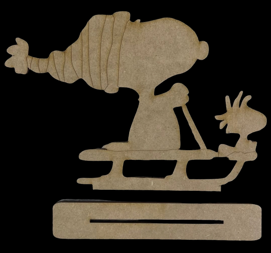 Snoopy and Woodstock on sled